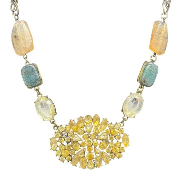 Cluster Rhinestone Stones Statement Bib Necklace Gold Tone 18 to 21 Inches - Picture 1 of 9